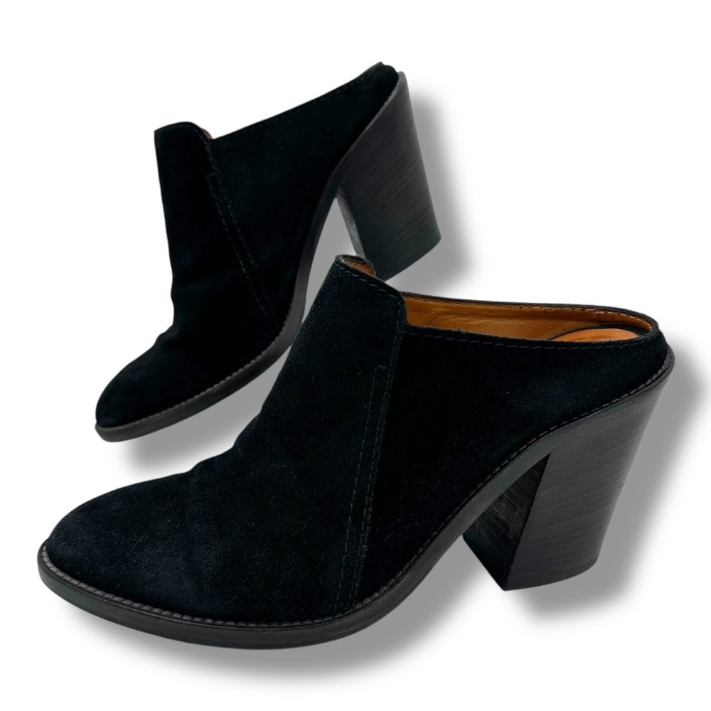 Aquatalia Black Suede Libby Weatherproof Block Heel Mules‎ Women's Size 8.5
